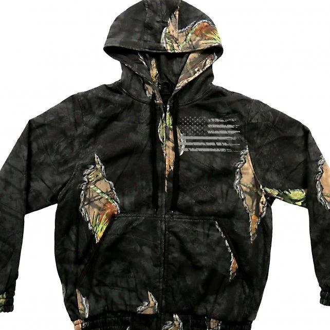 Parkas Style Mossy Oak and Hot Leathers GMZ4470 Mens Limited Edition Mashup Flag Eclipse Camo Zip Up Hoodie Sweatshirt