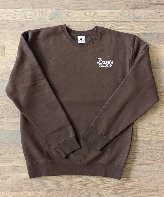 Casual Trousers Dave's New York Vintage Logo Embroidered Crew Neck Sweatshirt - Dark Brown