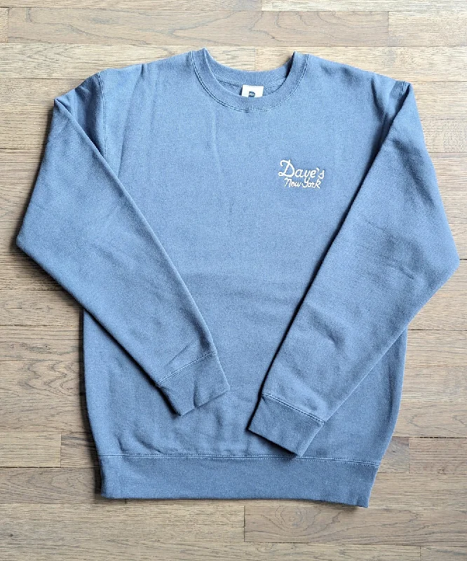 Button-up Shirts Dave's New York Vintage Logo Embroidered Crew Neck Sweatshirt - Storm Blue