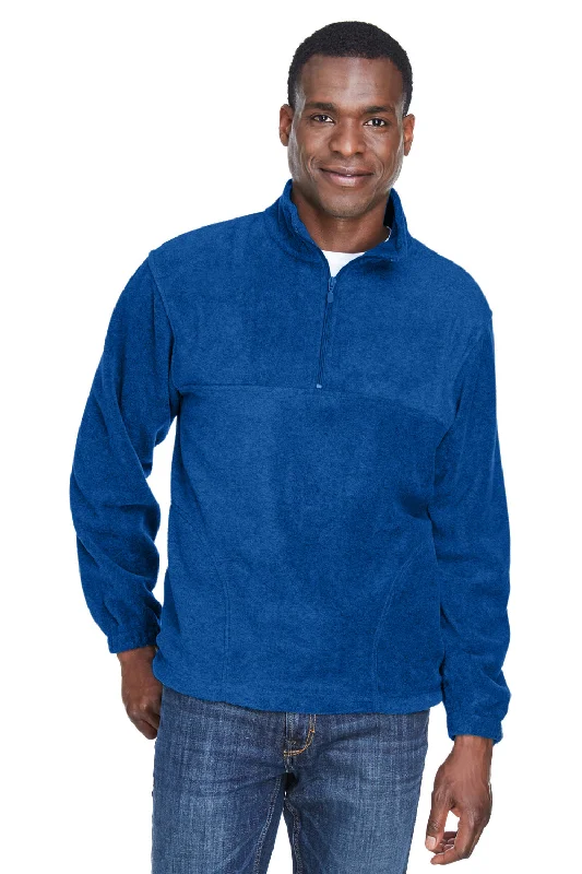 Preppy Style Harriton Mens Pill Resistant Fleece 1/4 Zip Sweatshirt w/ Pockets - True Royal Blue