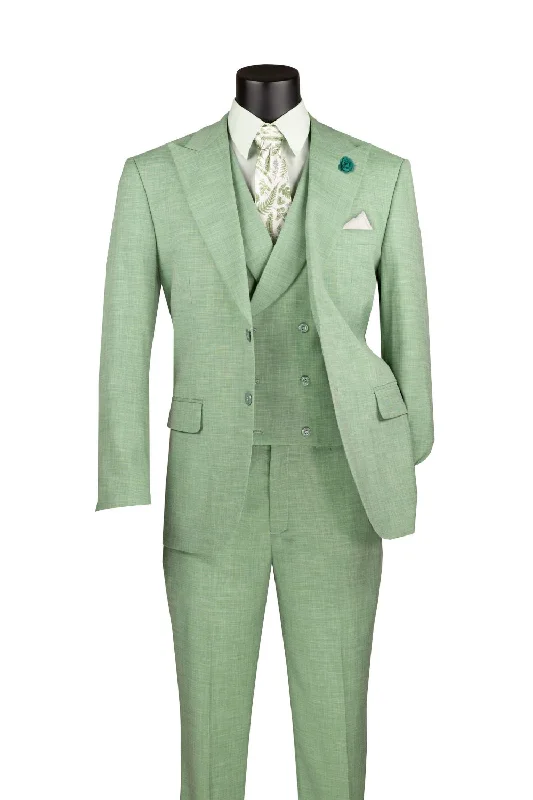 Graphic Tees Light Green Modern Fit 3 Piece Suit with Vest and Adjustable Waist Band Pants