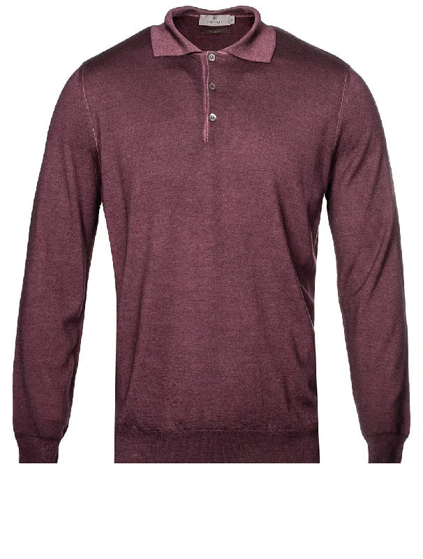 Utility Jackets Exclusive Wool & Silk Long Sleeve Polo Wine