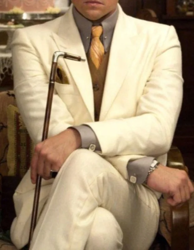 Casual Coats Mens Leonardo Dicaprio Great Gatsby Suit in Ivory