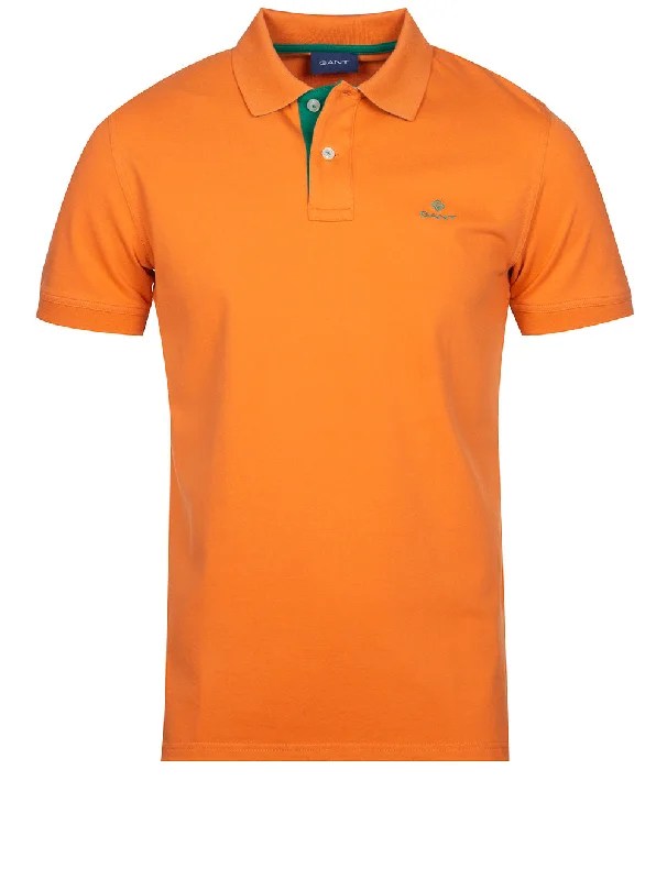 Sporty Looks Contrast Collar Piqué Polo Shirt Pumpkin Orange