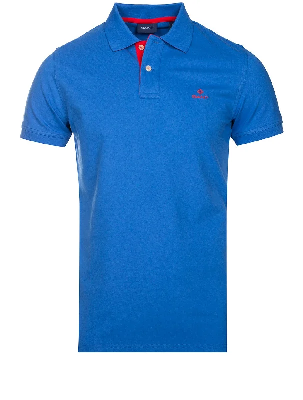 Minimalist Fashion Contrast Collar Piqué Polo Shirt Lapis Blue