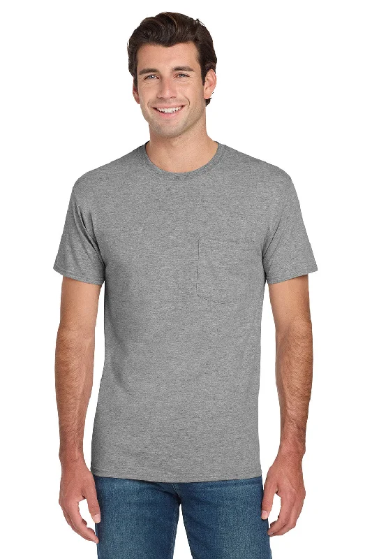 Minimalist Fashion Jerzees Mens Dri-Power Moisture Wicking Short Sleeve Crewneck T-Shirt w/ Pocket - Oxford Grey