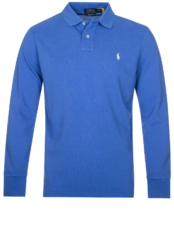 Urban Vests Basic Mesh Long Sleeve Polo Blue