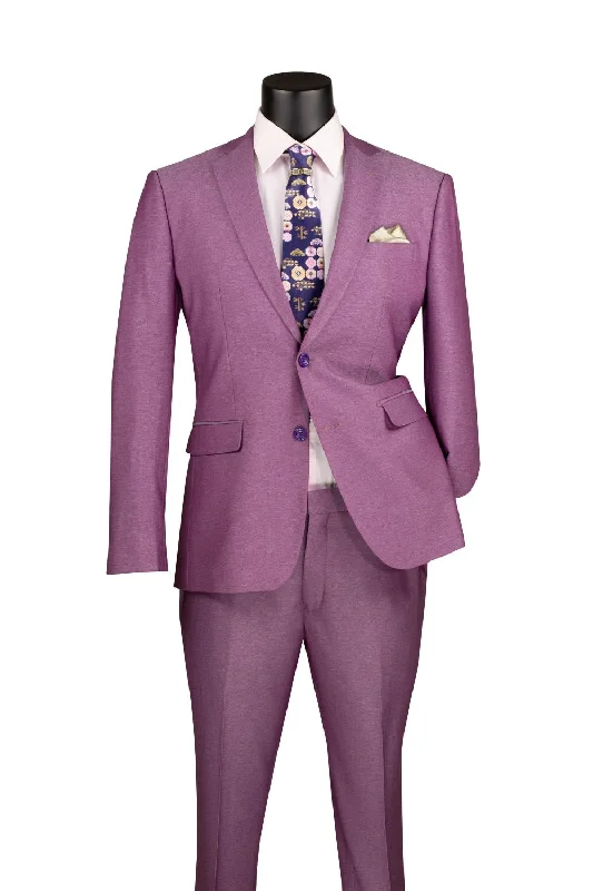 Designer Pants Men's Slim Fit 2 Piece Suit Single Breasted 2 Button Design Light Purple