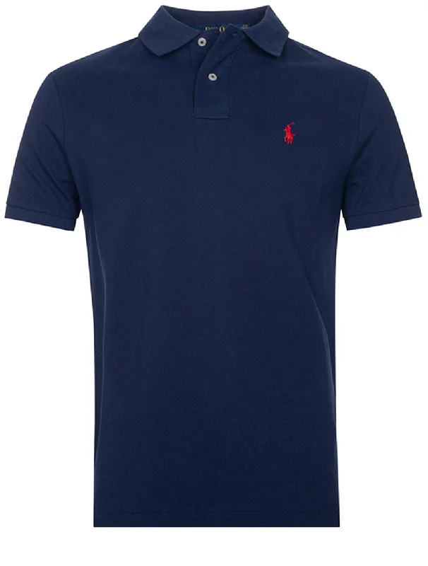 Comfortable Pants Basic Short Sleeve Polo Navy Blue