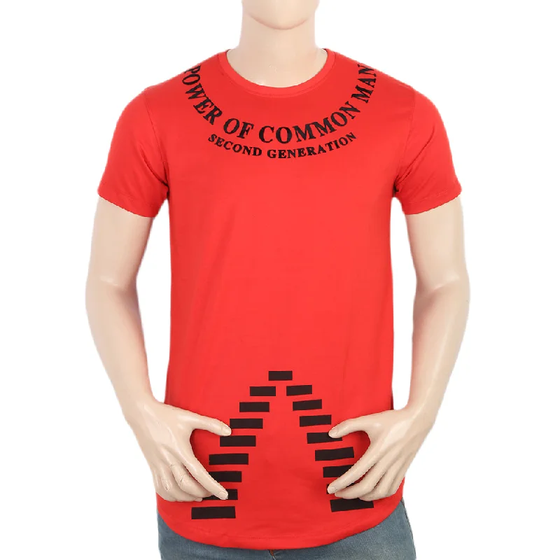 Denim Wear Men's Half Sleeve T-Shirt - Red