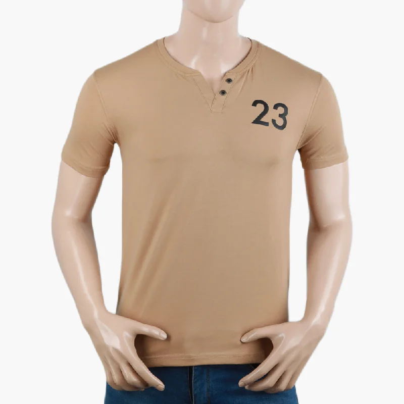 Business Casual Men's Half Sleeves T-Shirt - Beige