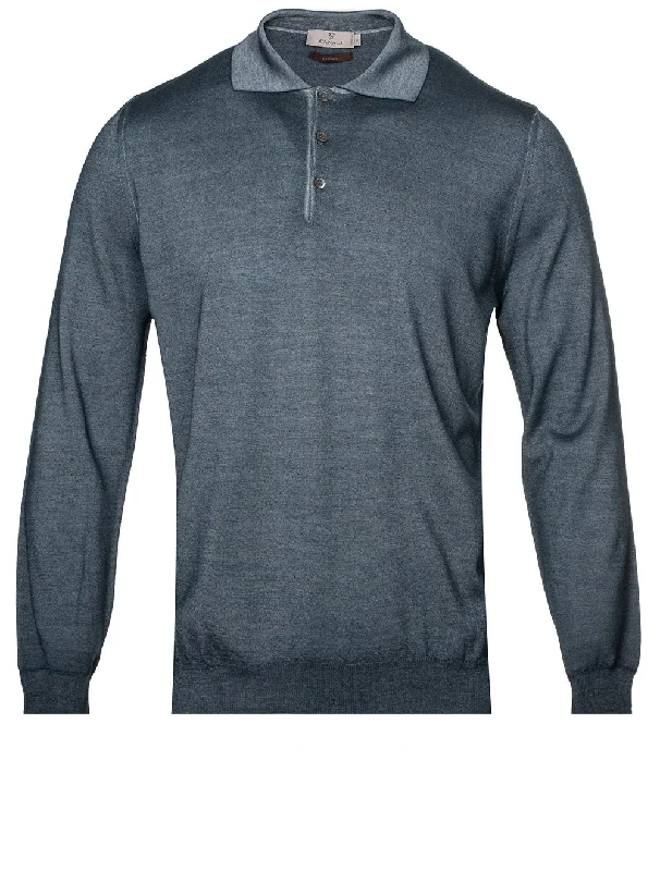 Summer Jackets Exclusive Wool & Silk Long Sleeve Polo Grey