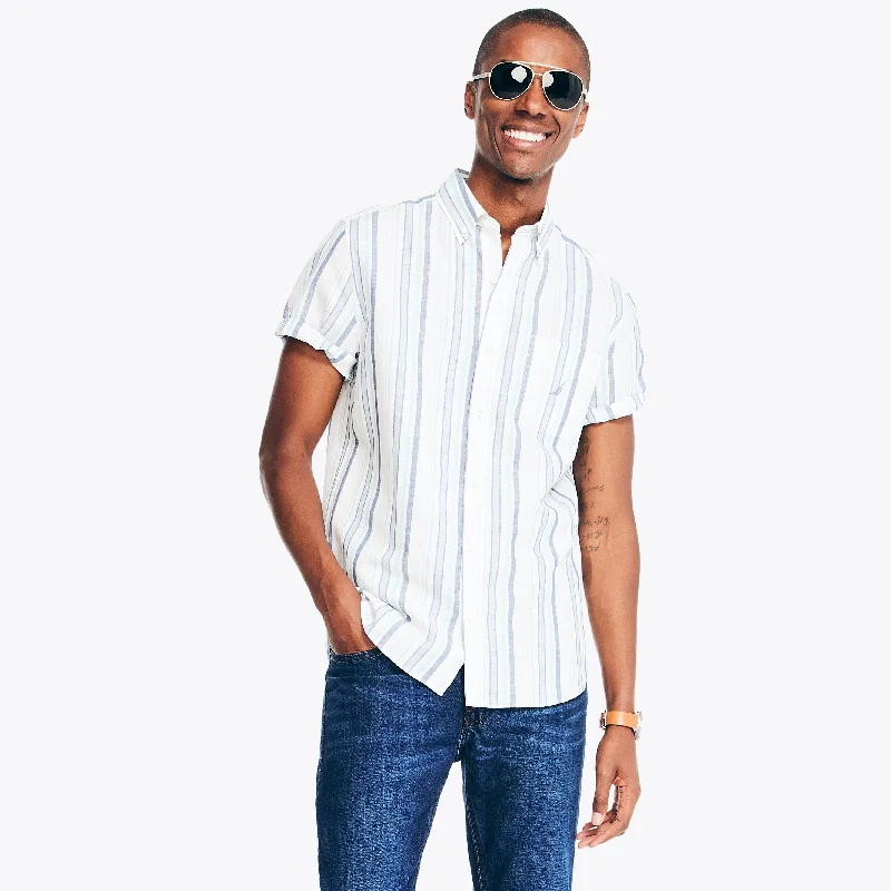 Stylish Hats Nautica Mens Sustainably Crafted Striped Linen Short-Sleeve Shirt