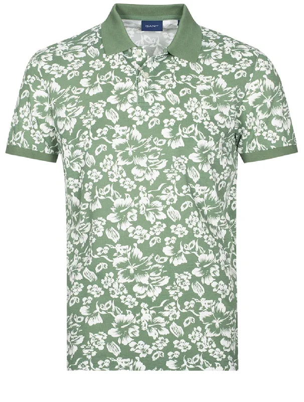 Lightweight Coats Floral Print Short Sleeve Pique Kalamata Green