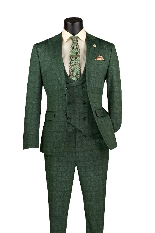 Casual Suits Slim Fit 3 Piece Stretch Fabric Suit in Green