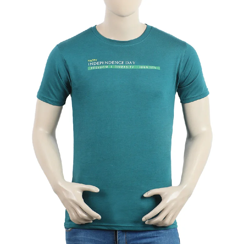 Luxury Suits Eminent Men's Round Neck Half Sleeves Printed T-Shirt - Green