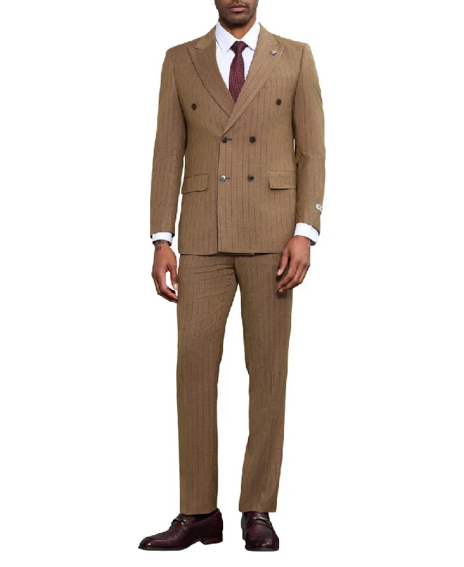 Relaxed Trousers Stacy Adams 2 Piece Hybrid Fit Pinstripe Double Breasted Suit