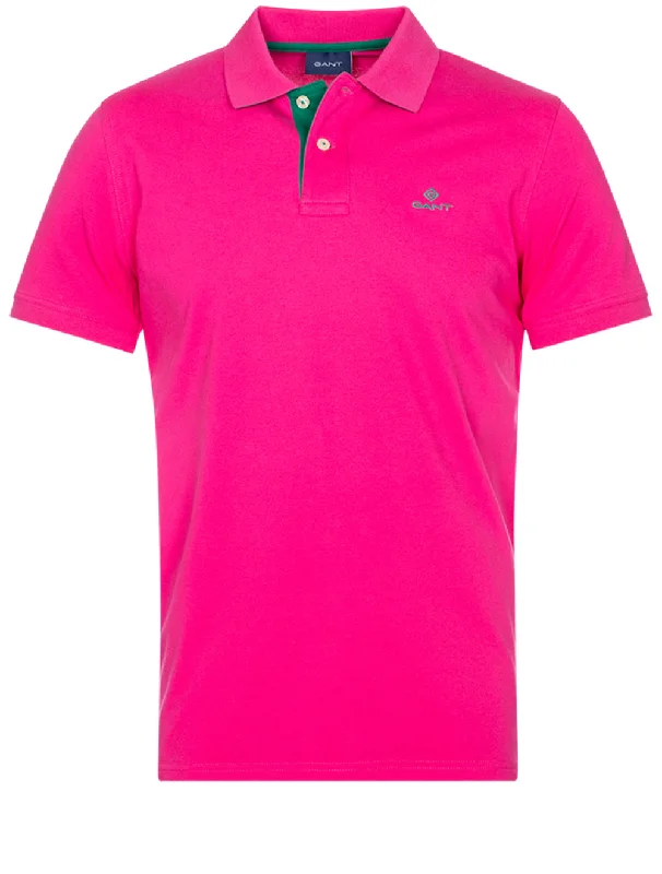 Stylish Sweaters Contrast Collar Piqué Polo Shirt Hyper Pink