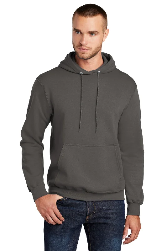 Formal Jackets Port & Company Mens Core Pill Resistant Fleece Hooded Sweatshirt Hoodie w/ Pouch Pocket - Charcoal Grey