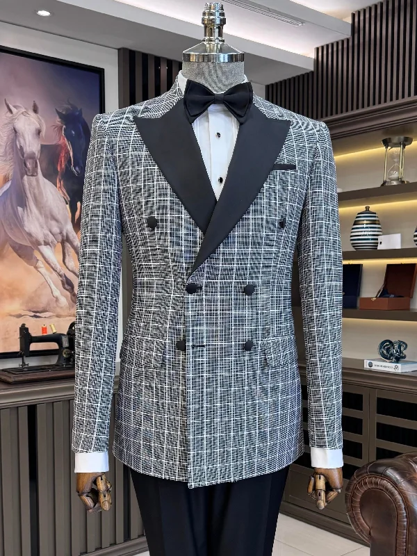 Fashion Accessories Grey Plaid Double Breasted Tuxedo 2-Piece