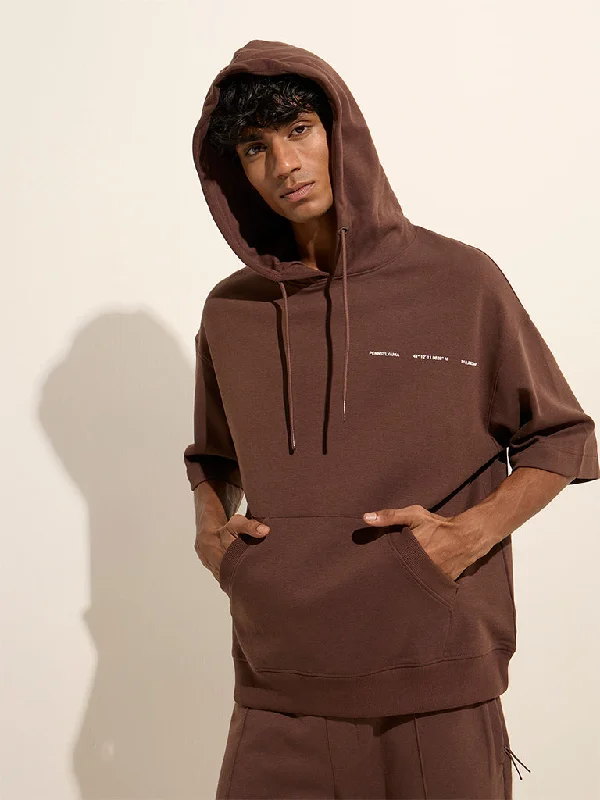 Winter Accessories Studiofit Brown Relaxed-Fit Cotton-Blend Hoodie