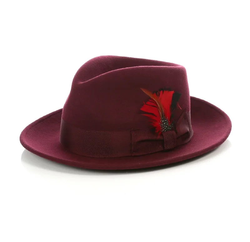 Business Shirts Mens Gangster Untouchable Fedora Hat in Burgundy