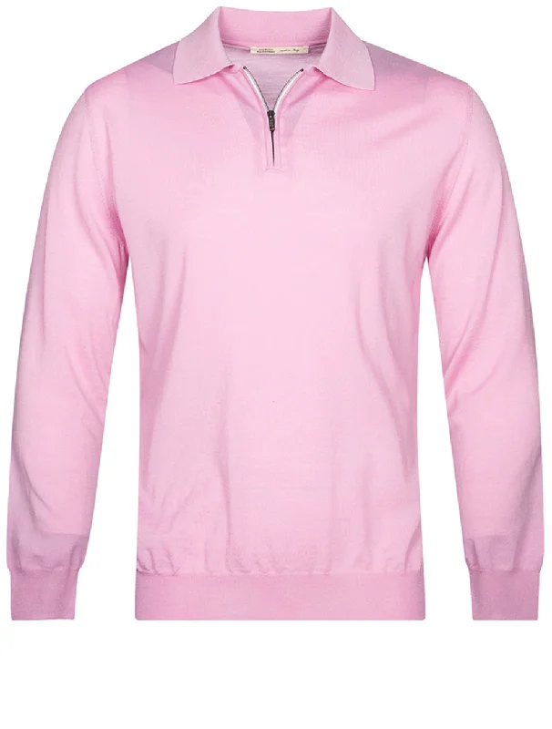 Business Casual Long Sleeve Polo Zip Pink