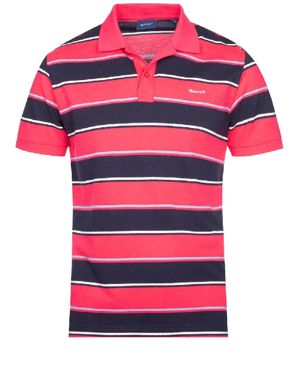 Urban Sneakers Multi Stripe Short Sleeve Pique Polo Magenta Pink