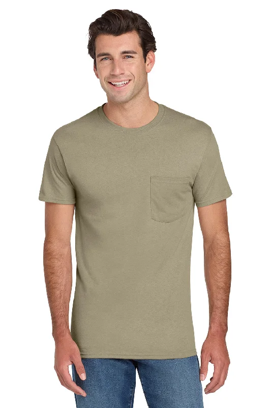 Slim-fit Shirts Jerzees Mens Dri-Power Moisture Wicking Short Sleeve Crewneck T-Shirt w/ Pocket - Khaki