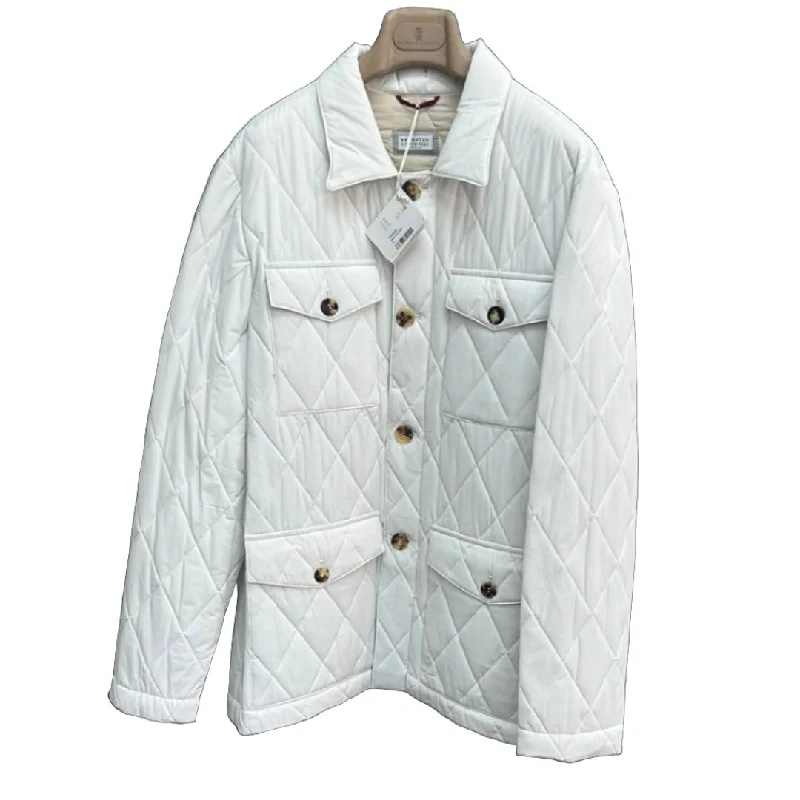 Monochrome Style Brunello Cucinelli Mens New Outerwear White Lightweight Quilted Jacket