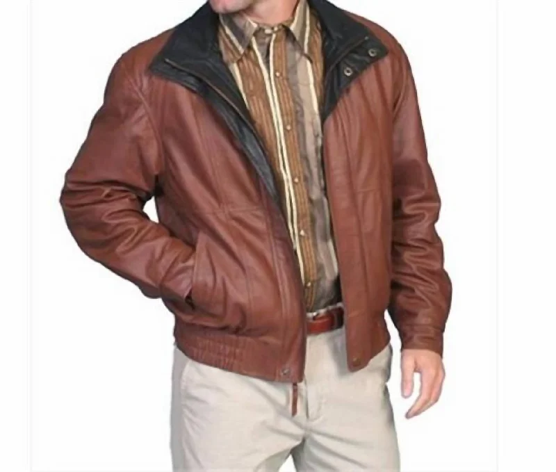 Sports Tights Double Collar Leather Jacket In Brown