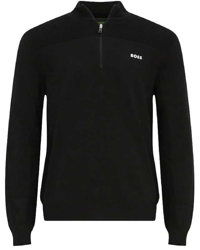 Quilted Jackets Hugo Boss Men's Momentum X Dry Flex Half Zip Pullover Sweater Solid Black