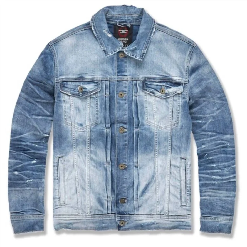 Bold Prints Men's Hamilton Denim Trucker Jacket In Aged Wash