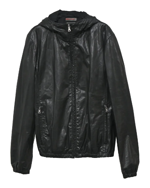 Casual Cardigans Prada Hooded Jacket in Black Leather