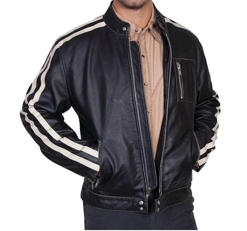 Warm Cardigans Sanded Calf Racing Jacket In Black