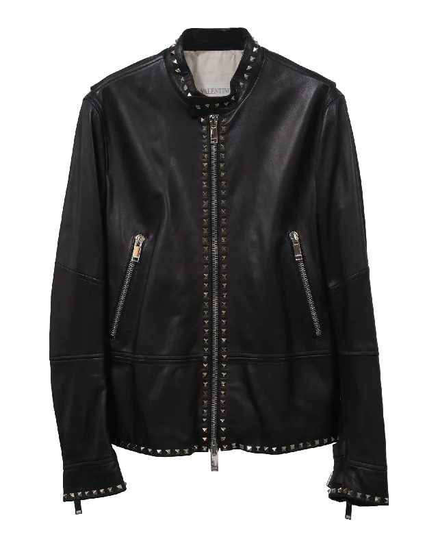 Sweater Vest Valentino Studded Jacket in Black Leather