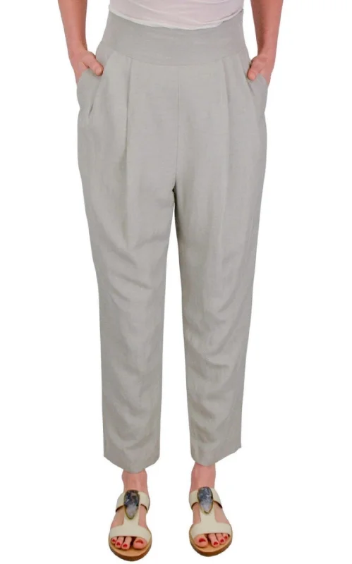 Light Jackets Grey Silk-linen blend Pleated Pants