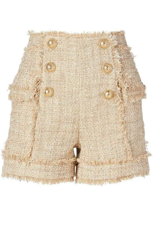 Business Casual High-rise cotton-blend tweed shorts