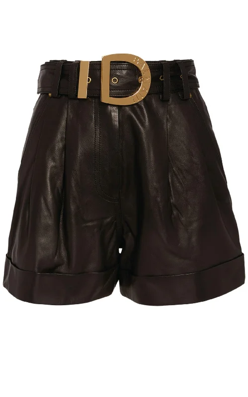 High-neck Sweaters Leather High-Waist Belted Shorts