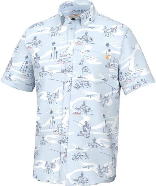 Button-down Shirts Huk Fish Bones Kona Short Sleeve Sport Shirt - Ice Water