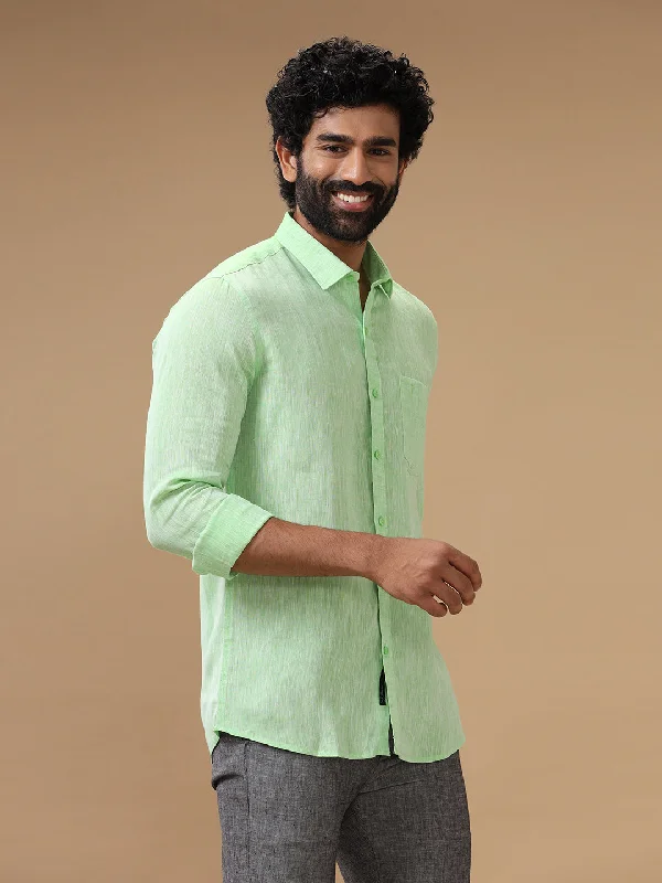 Trendy Joggers Men Pure Linen Shirt Green - L25