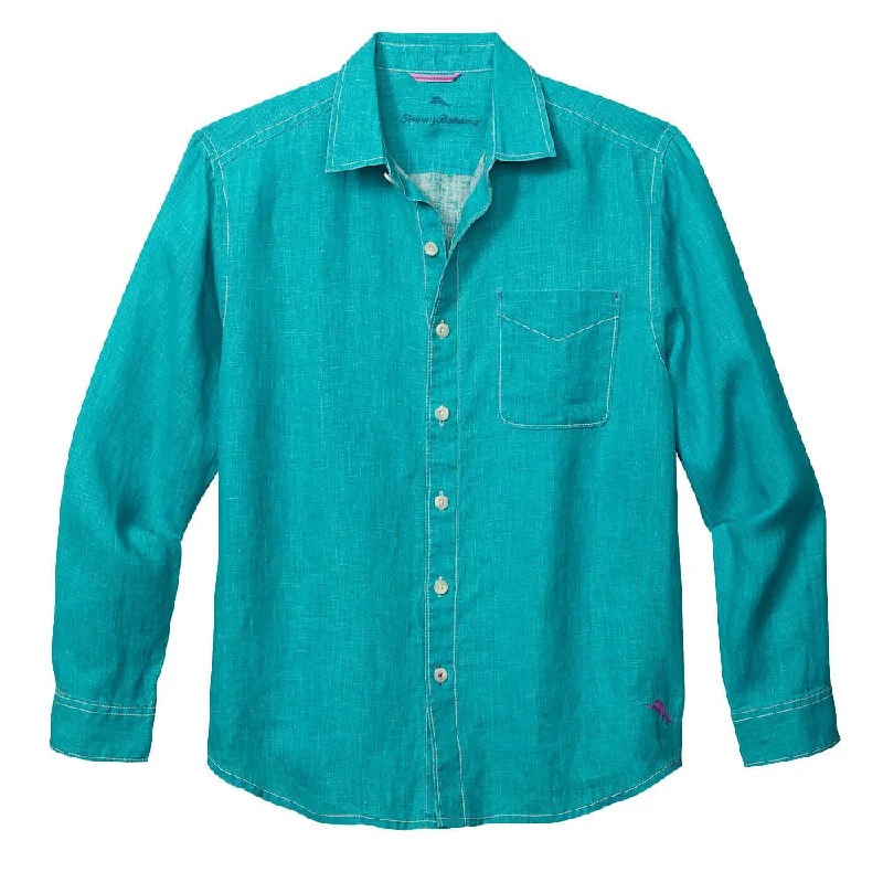 Classic Coats Tommy Bahama Sea Glass Breezer Linen Long Sleeve Shirt - Riviera Azure