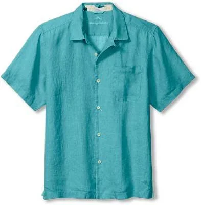 Sweater Vest Tommy Bahama Sea Glass Linen Short Sleeve Camp Shirt - Belle Blue