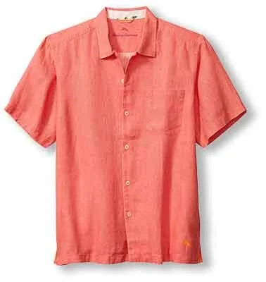 Work Clothes Tommy Bahama Sea Glass Linen Short Sleeve Camp Shirt - Dubarry Coral