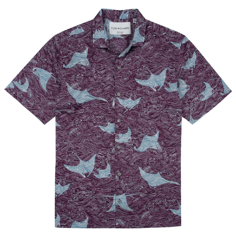 Monochrome Style Tori Richard Manta Waves Cotton Lawn Camp Shirt - Wine