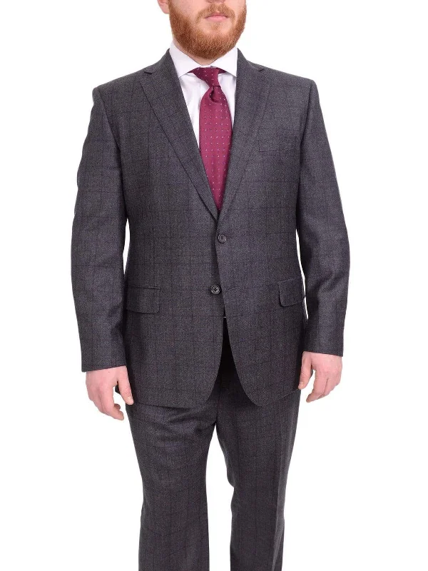 Casual Blazers Blujacket Classic Fit Charcoal Gray Windowpane Half Canvassed Reda Wool Suit