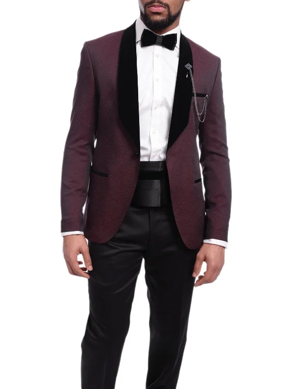 High-end Sneakers Cemden Slim Fit Geometric Diamond Sheen Satin Tuxedo Suit With Shawl Lapels