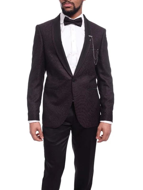 Street Graphic Tees Emilio Gueseppe Slim Fit Burgundy & Black Check Tuxedo Suit With Shawl Lapels