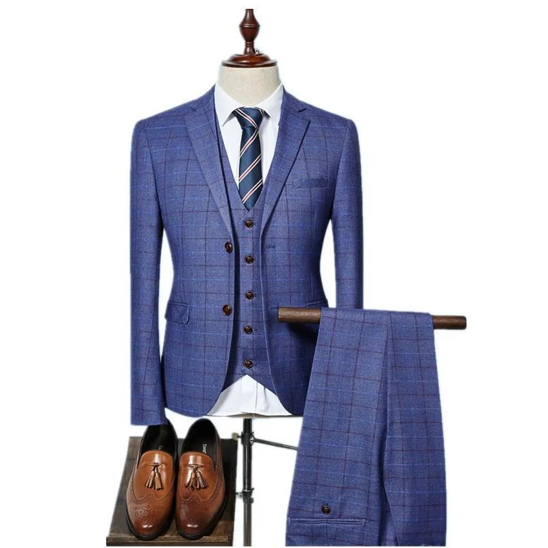 Trendy Jeans Grid Stripe Slim Fit Suit