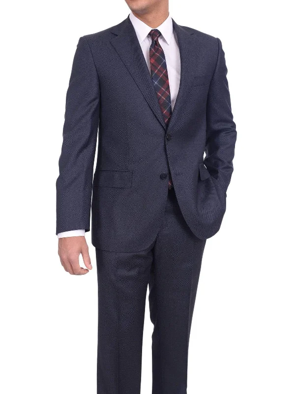 Modern Coats Men's Napoli Slim Fit Blue Textured Half Canvassed Super 160's 100% Wool Suit